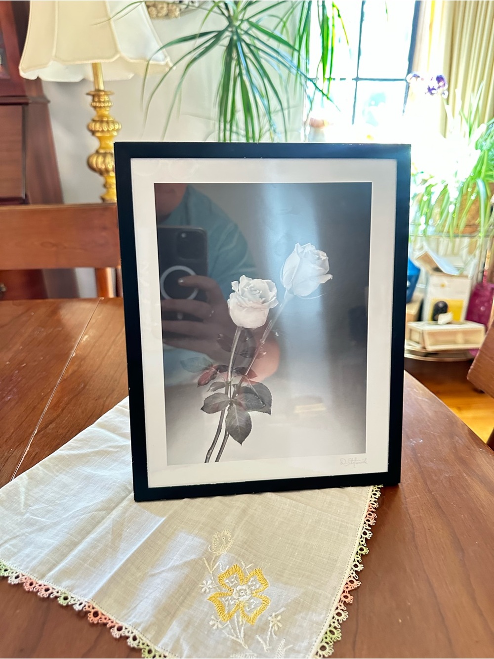 Matte Black 8x10 Frame w/ Black & White Rose Print | Minimalist Decor